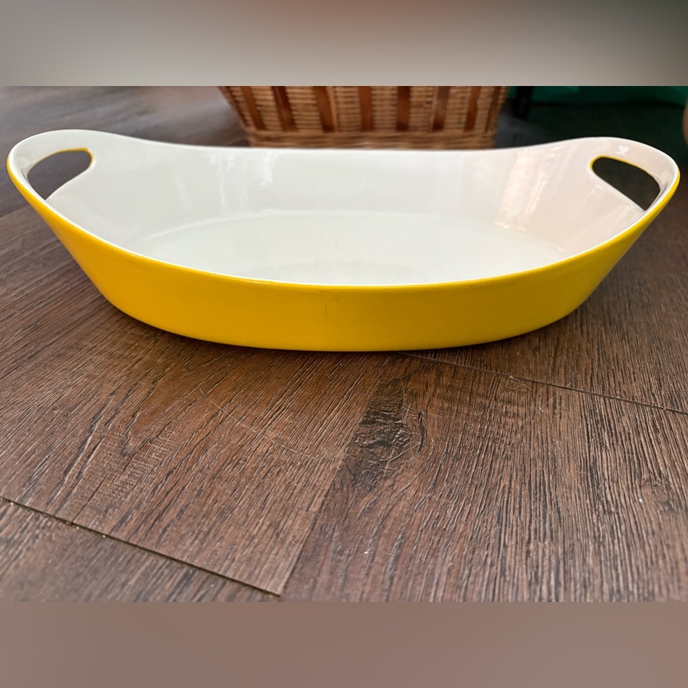 Vintage COPCO DENMARK Casserole Dish Paella Pan Yellow Enamel Cast Iron